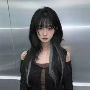 Black Highlight Gray Wig KF113010