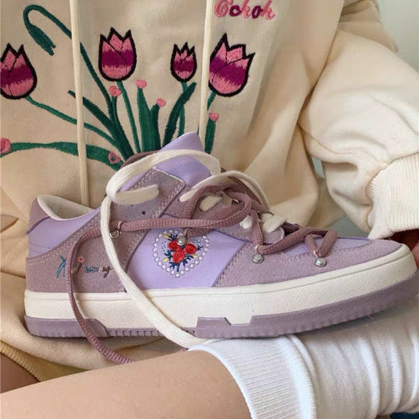 Pearl love flower embroidery sneakers KF82093