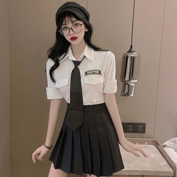 White shirt + black skirt two-piece suit KF9237 | unzzy