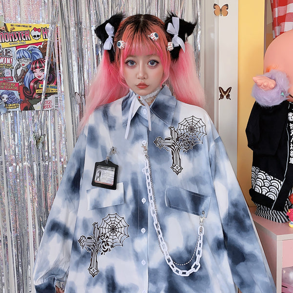 Harajuku spider web punk long sleeve  KF82337