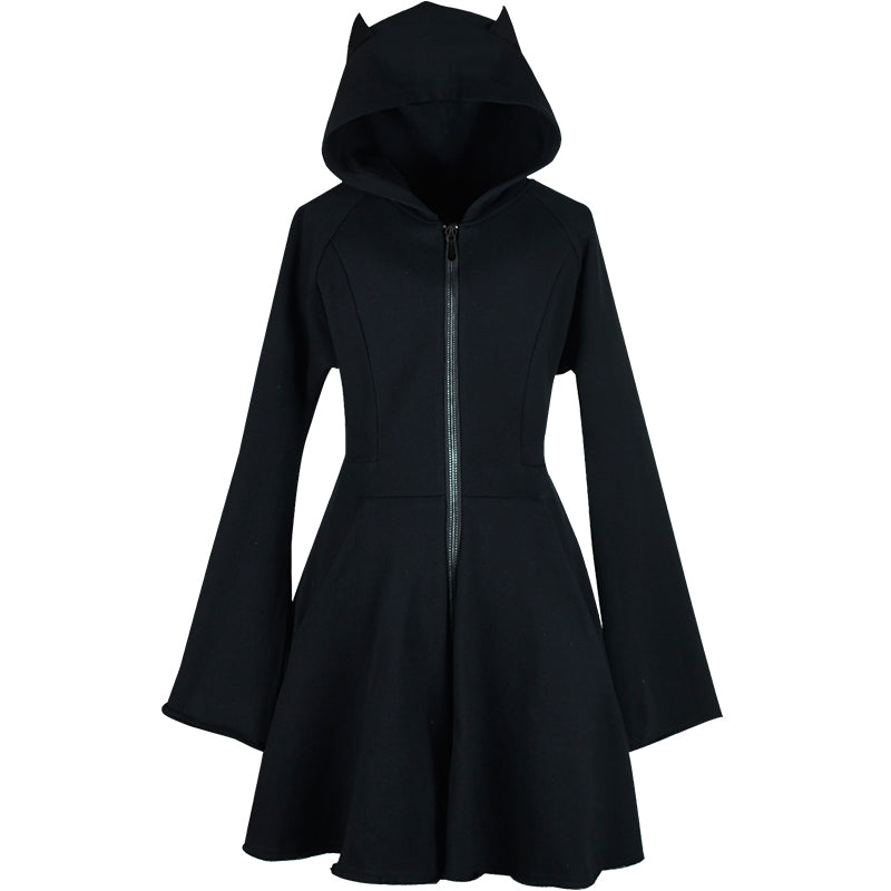 Black long hooded sweatshirt KF30368 – unzzy